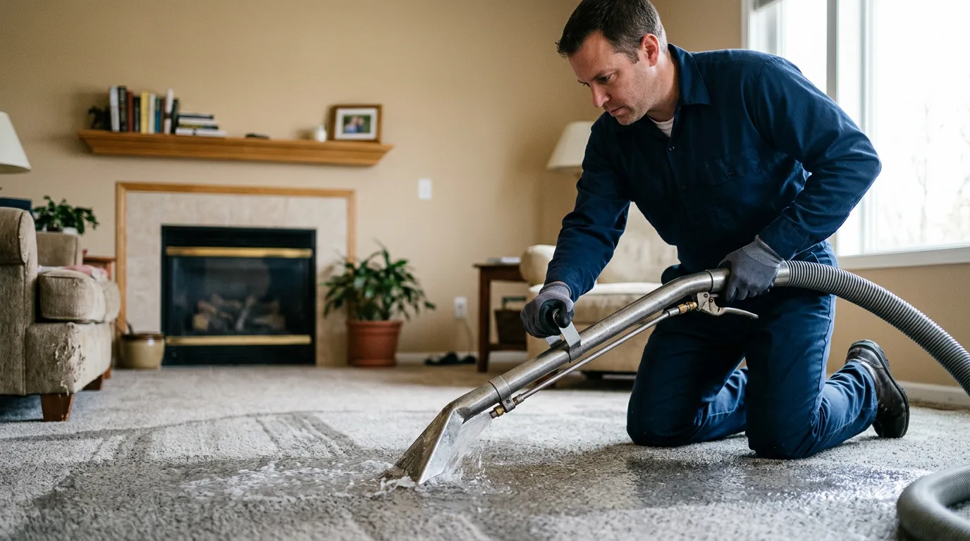 Water damage restoration technician working near Monticello, WI